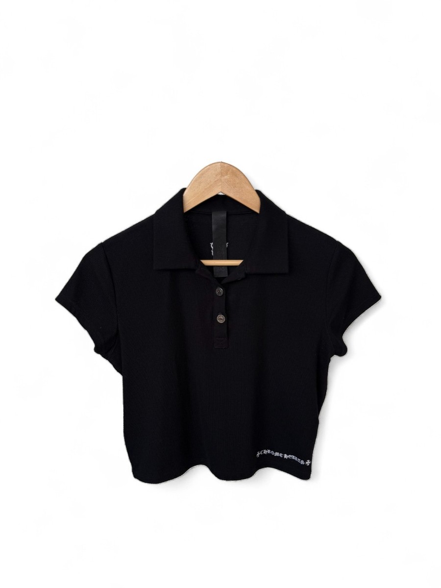 CHROME HEARTS ブラック ポロシャツ S Chrome Hearts SS23 Black Embroidered Button Casual Polo Shirt | eBay