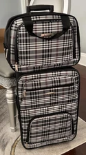Rockland 2 Piece Expandable Softside Luggage Set Carry on Tote Bag Black Plaid