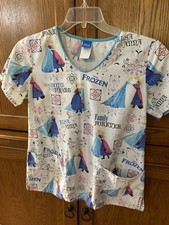 Printed EXTRA-SMALL novelty white Frozen characters/sayings medical smock