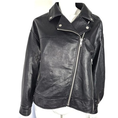 Dynamite Women's Berlin Oversized Moto Jacket Faux Leather Lined Black Sz S