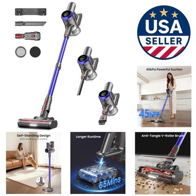 High-Power Cordless Vacuum: 550W, 65Mins Runtime, Anti-Tangle Brush for Pet Hair