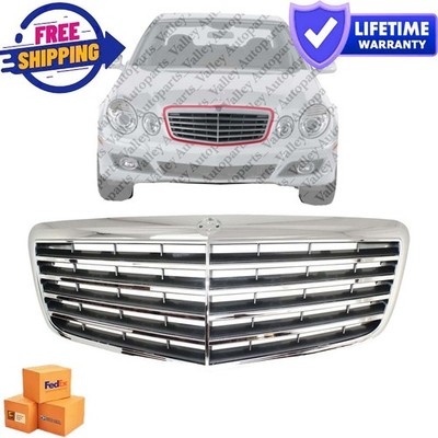 Chrome Shell w/ Gray Insert Plastic For 2007-2009 Mercedes Benz E350 E550 Grille