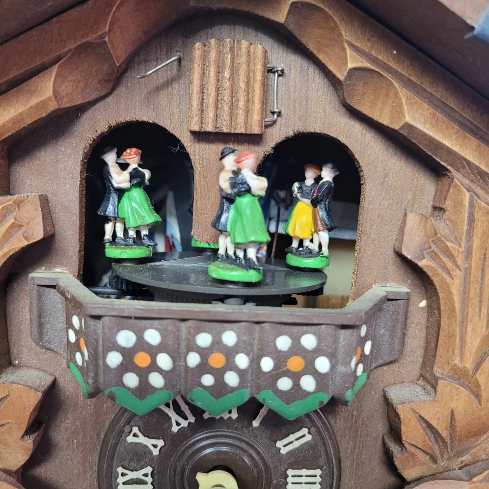 Albert Schwab Black Forest Cuckoo Clock Dancing Couples Squirrel Carving - Image 4 of 4