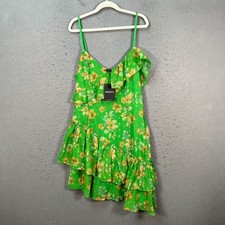 Forever 21 Womens Small Green Floral Ruffled Spaghetti Strap Mini Dress NEW!
