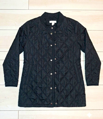 Christopher & Banks Women's Black Quilted Snap Button Front Jacket Size M