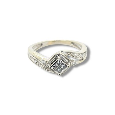 Ladies Diamond Ring 14ct White Gold Invisible Set Diamond Ring Preloved VAL$1360
