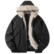 Giacca uomo cotone con cappuccio collo pelliccia outdoor corta retrò abbigliamento da lavoro giacche nuova