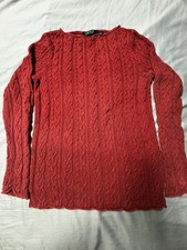 Lauren Ralph Lauren Women  s Large Cable Knit Sweater 100 Cotton Boat Neck