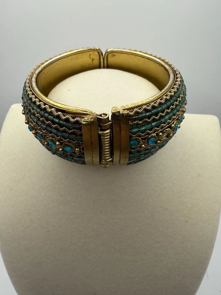 metal bracelet gold color green beads 6,5mm - Image 3 of 4