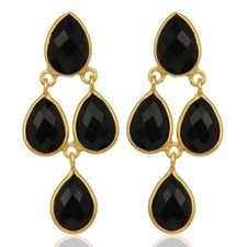 Black Onyx 14K Gold Plated 925 Sterling Silver Earrings Gemstone Jewelry