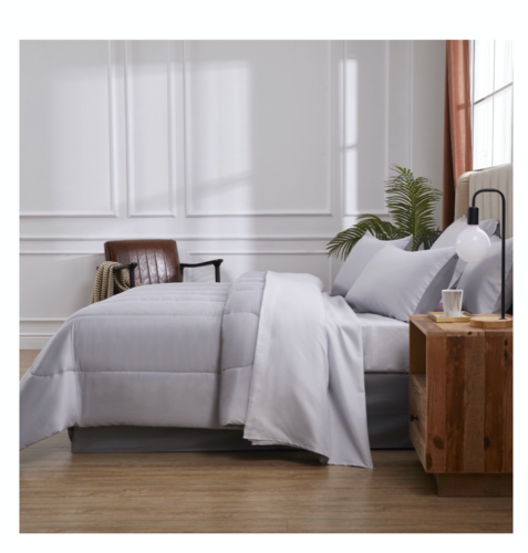 New Silver 8 PIECE Twin Size Comforter Set Bed in a Bag Bedding Sheets Bedskirt