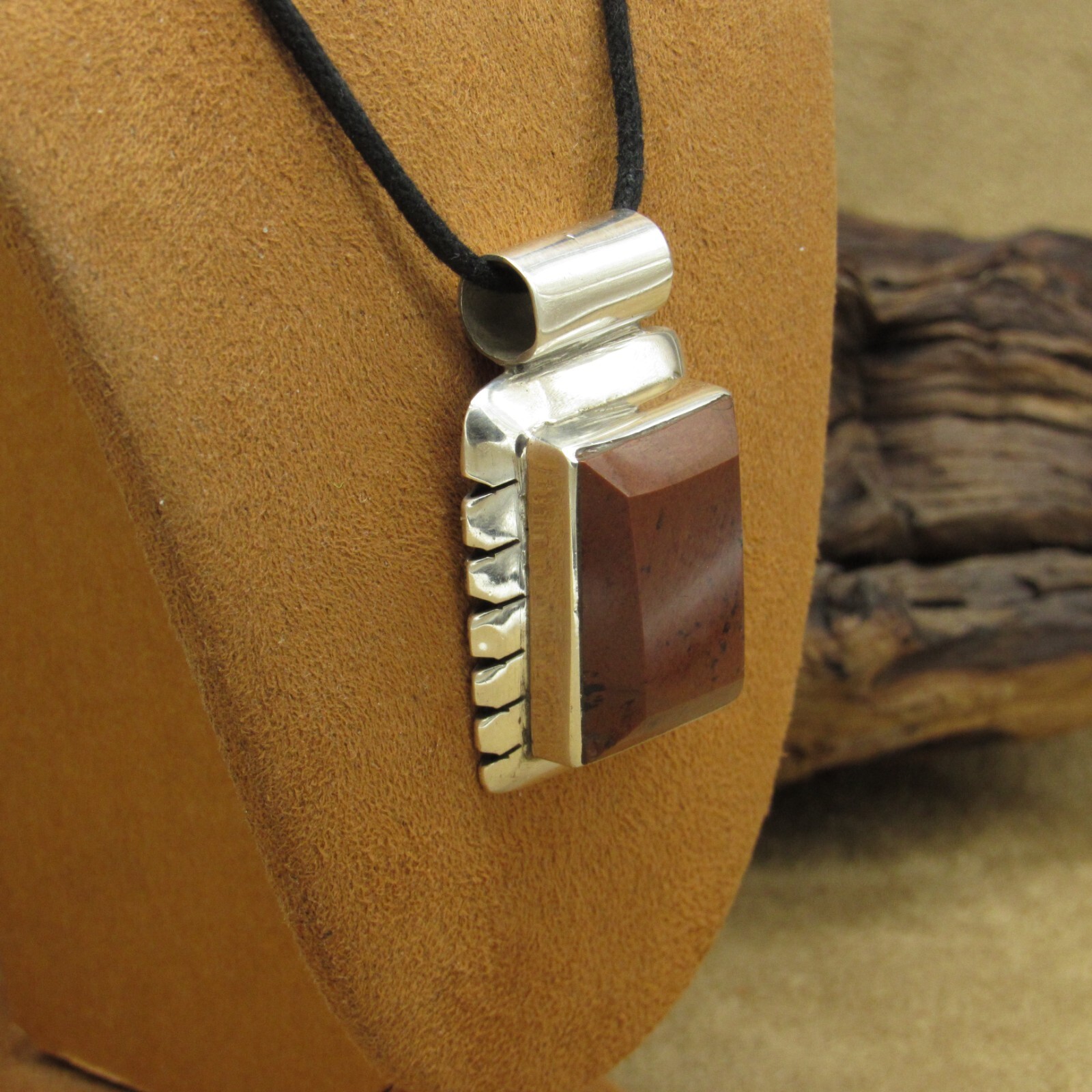 Taxco Rectangular Sterling Silver Jasper Pendant … - image 3