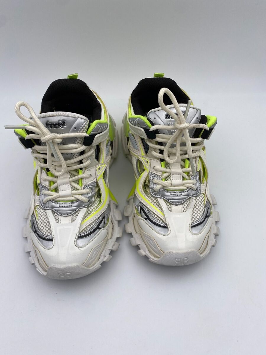 Balenciaga Woman's Track 2 Sneaker White Fluo Yellow Size 6 Balenciaga Woman's Track 2 Sneaker White Fluo Yellow Size 6