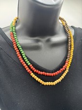 Fall Colors Earth Tone Beaded Stretch Necklace 40" Single Strand or Two Strand