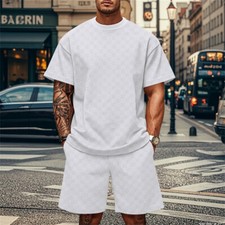 Men Summer Outfit 2-Piece Set Short Sleeve Shirt and Shorts Sweatsuit Set