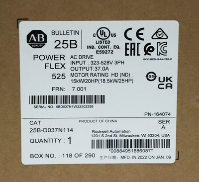 18.5 kW (25 HP) AB PowerFlex 525 AC Drive Series A 1 Year Warranty 25B-D037N114