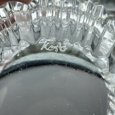 Vintage Signed Kosta Boda Sweden Ribbed Crystal Candy Bowl Dish 3'' Tall 4.25 wid