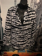 Tory Burch Navy/ White Tie Dye W/ Sequins Mandarin Collar Long Sleeve Tunic Sz 8