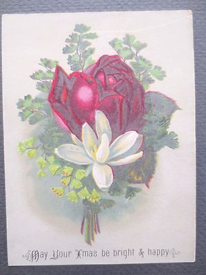 ANTIKE WEIHNACHTSGRUSSKARTE Möge dein Weihnachten hell & glücklich sein Rose & Farne