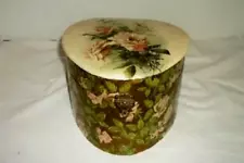 Victorian Celluloid Collar Box Roses Paper Heart Green Satin Stunning Antique