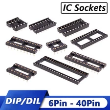 DIP/DIL IC Sockets Chip Socket Round/Flat Pin DIL 6-8-14-16-18-20-24-28-32-40Pin