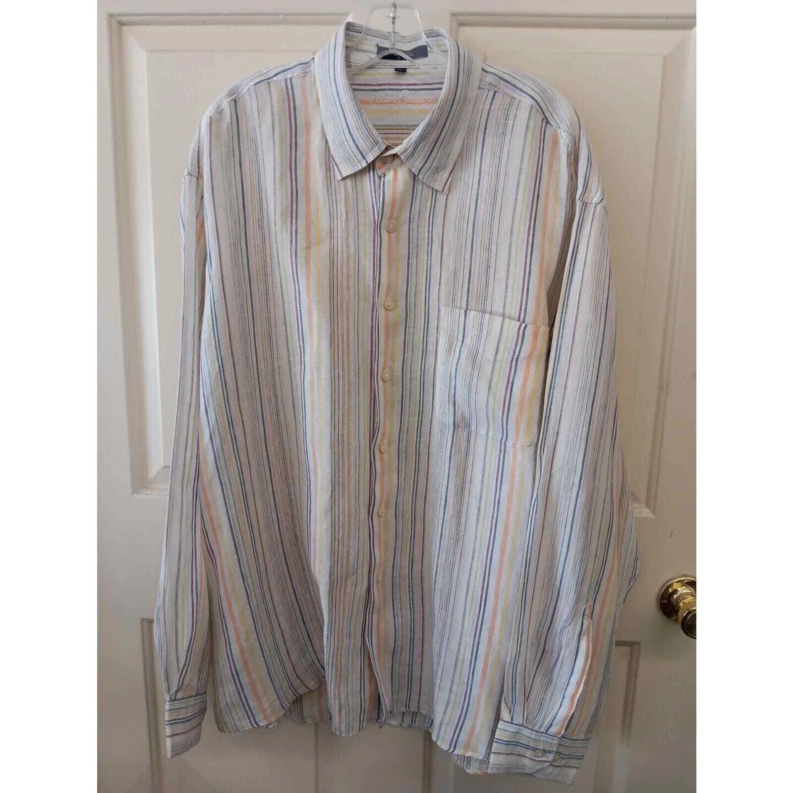 Alan Flusser 100% Linen Button Down Shirt XXL EUC Long Sleeves