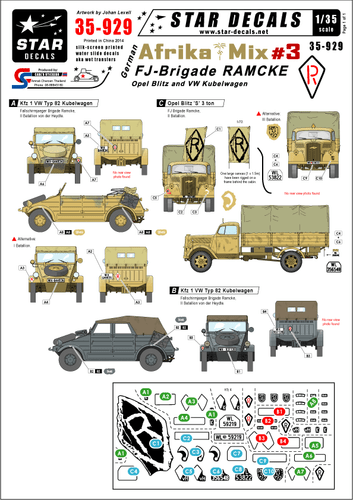 Star Decals 1/35  German Afrika Mix #3 FJ-Brigade RAMCKE decals 35929 x - Picture 1 of 2