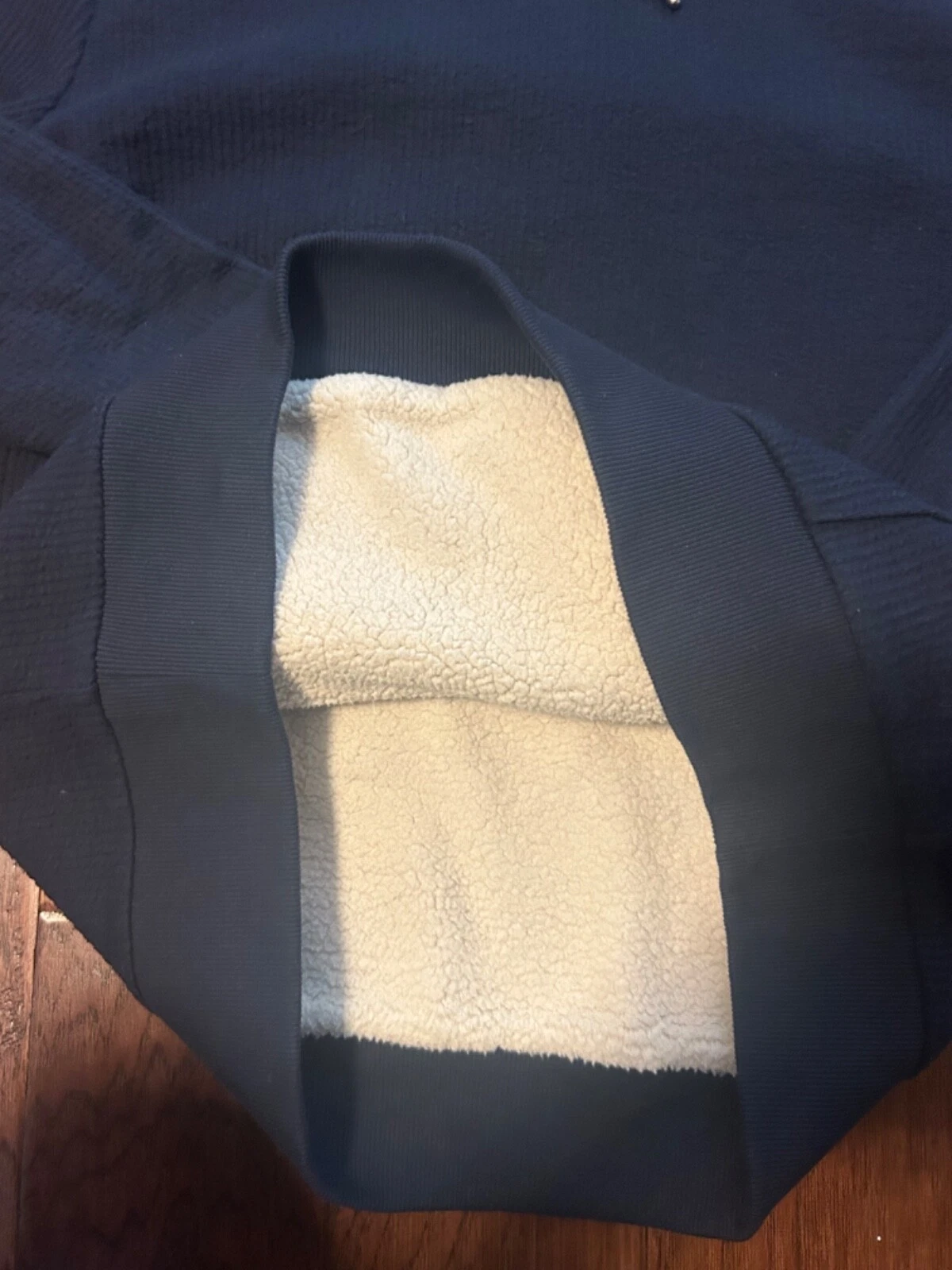 OFF WHITE Vecchia felpa con cappuccio blu navy con cuscino bianco sporco all'interno bambini grandi