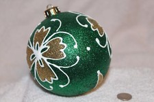 Green Glitter Shatterproof Christmas Ball Ornament 4" 100mm DD
