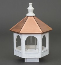 Small White Bird Feeder with Copper Roof - Amish Made