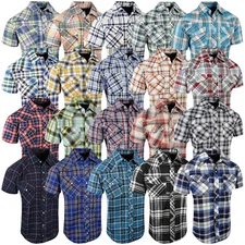 Western Plaid Shirt Short Sleeve Mens Pearl Snap Up Flap Pockets Casual Colors