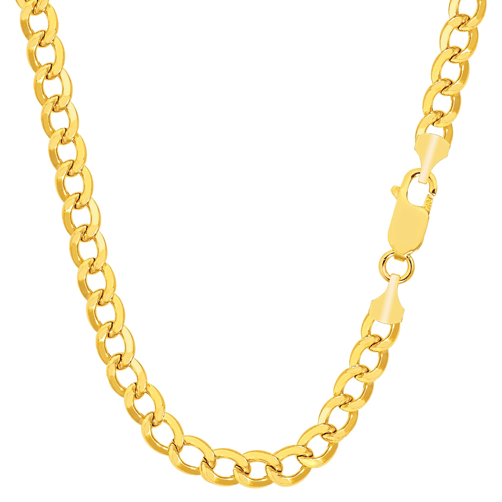 14k Yellow Real Gold Curb Hollow Chain Necklace, 3.6mm, 20"