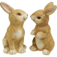 Keramik Osterhasen Deko Set Braun, Sitzendes Hasenpaar, 2Er Set, 15Cm, 2 StüCk