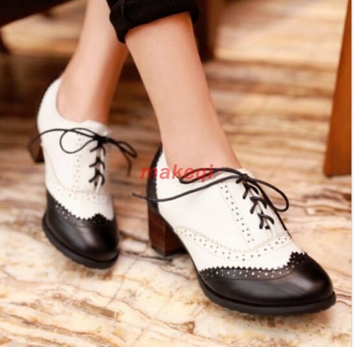 Womens Lolita Brogue Cute Cuban Heel 
