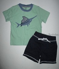 Gymboree Go Nautical Blue Sworfish Tee Shirt  Navy Active Shorts Set 2T NEW NWT
