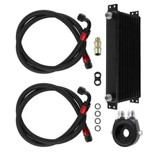 10 ROW AN10 Engine Oil Cooler Relocation Kit Filter Adapter + Line Hose Black