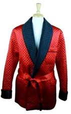 Mens Full Quilted Robe Jacket Smoking Double Breast Style Party Wear Satin Coat