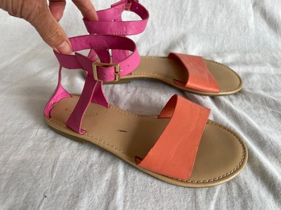 Joules ~ Girl's Pink \u0026 Coral Orange Leather Buckled Gladiator Sandals Size  2 34 | eBay UK