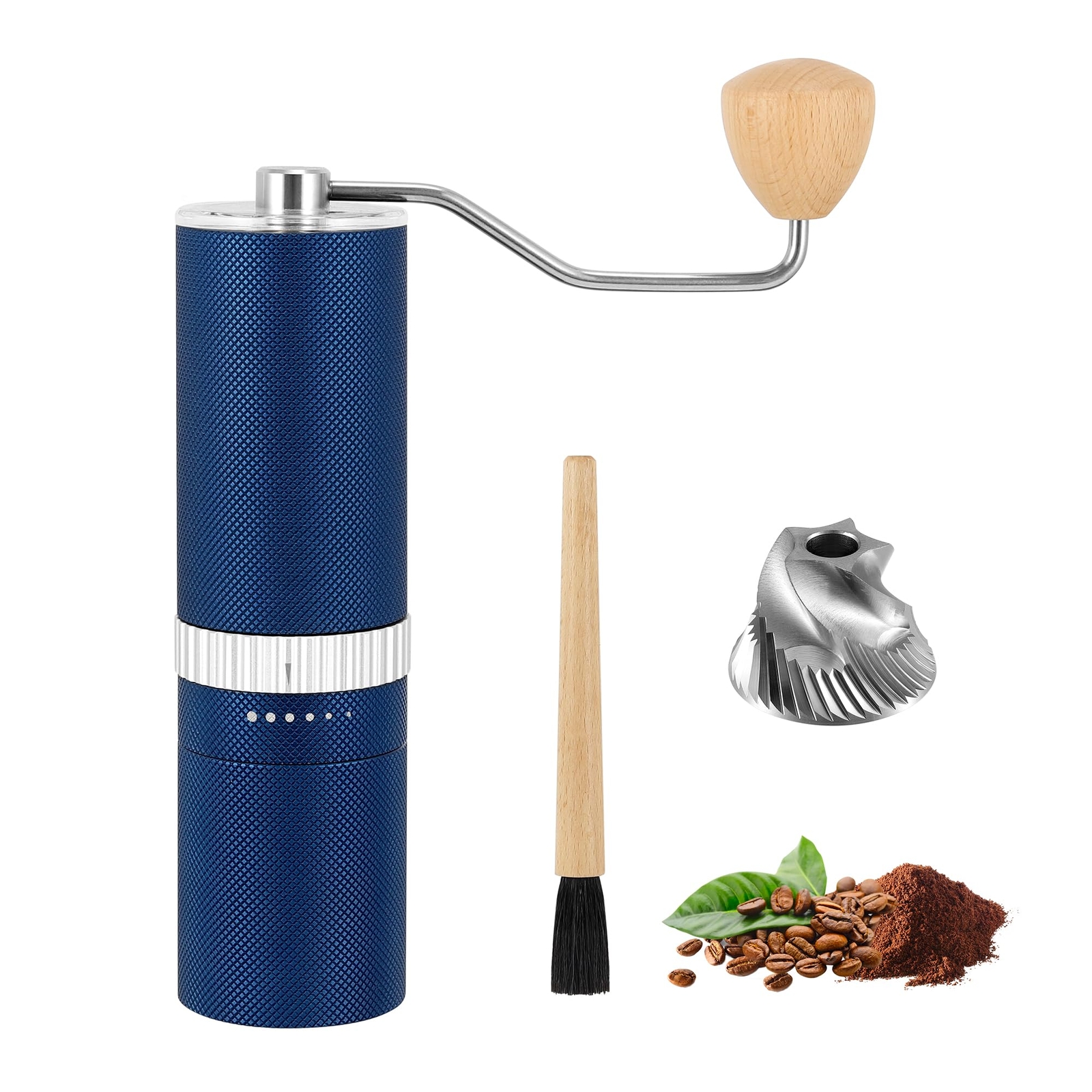 vzaahu Manual Coffee Grinder Capacity 40g w/Stainless Steel Burr, Brush