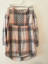 Tucker and Tate Plaid grey pink Embroidered girl dress Size 4