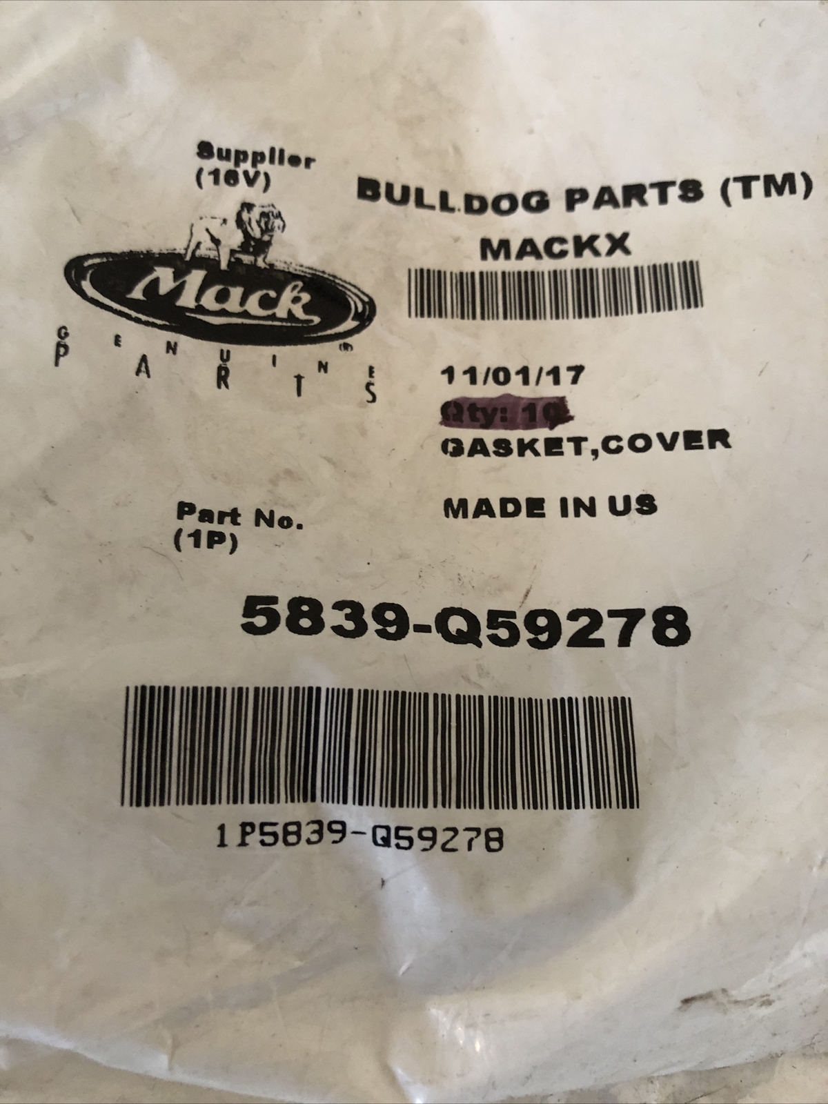 GENUINE MACK COVER GASKET 5839-Q59278 NEW OEM | eBay