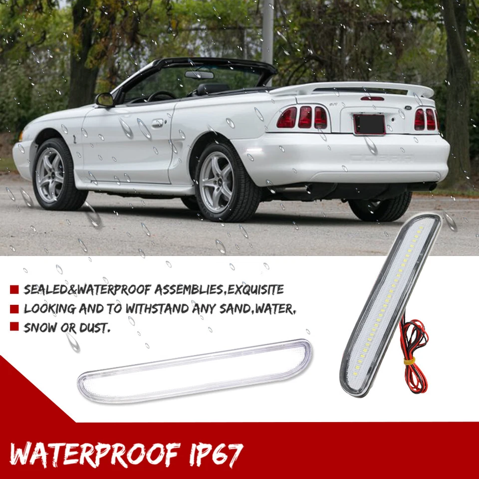 FOR 1994-1998 FORD MUSTANG REAR LED BUMPER SIDE MARKER LIGHTS LAMPS 2PCS CLEAR - Image 4 of 4