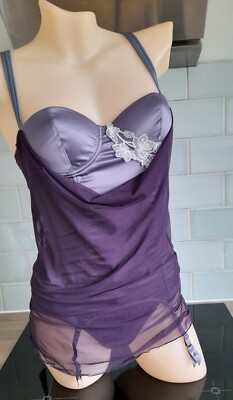 Aubade Purple/Lilac Blue Eternal DARL Satin/Mesh Balconette U/W Long Basque