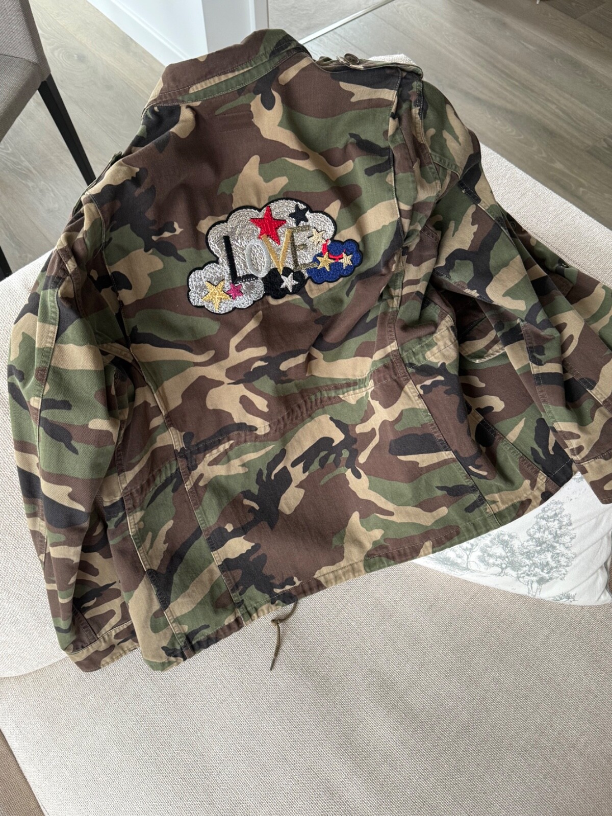 Giacca parka Hedi slimane x saint laurent YVES mimetica amore ricamato