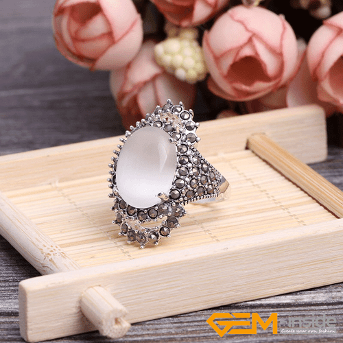 Natural Oval Gemstone Marquis Marcasite Beads Silver Jewelry Ring Size #6#8 Gift - Picture 43 of 55