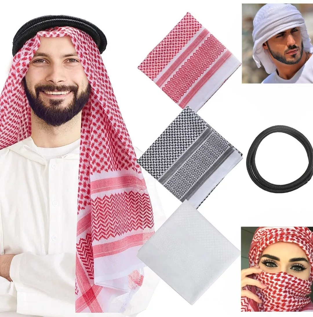 Hombres árabe Shemagh Headscarf Musulmán Headcover Chal Keffiyeh árabe  Bufanda Turbante