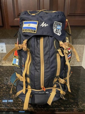 Quechua Forclaz 50 EasyFit Hiking Backpack Navy Blue with Travel Patches