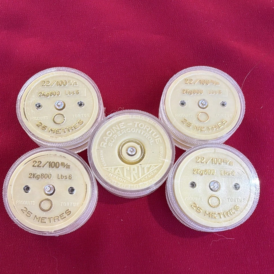 Lot 5 Bobines Fil Nylon Racine Tortue 22/100 2,8kg Vintage Pêche Ancien 25m - Photo 1/4