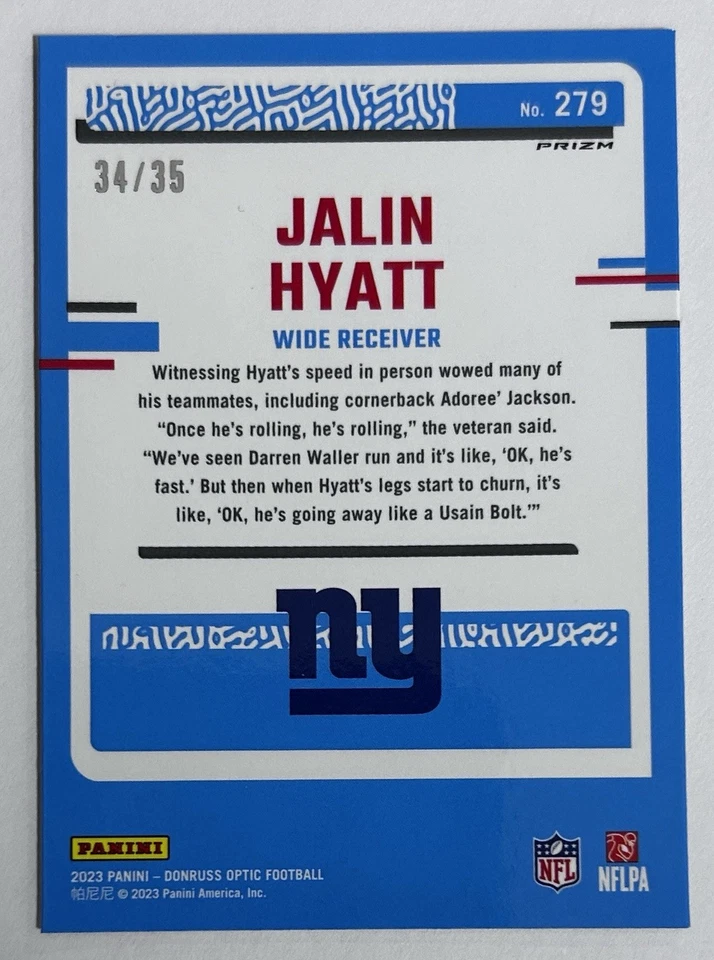 2023 Donruss Optic Jalin Hyatt Bronze Mojo Rated Rookie /35 #279 New York Giants - Image 2 of 2