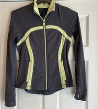 Lululemon Define Jacket Sz 8 Gray Neon Yellow Full Zip Vent Back Yoga Running